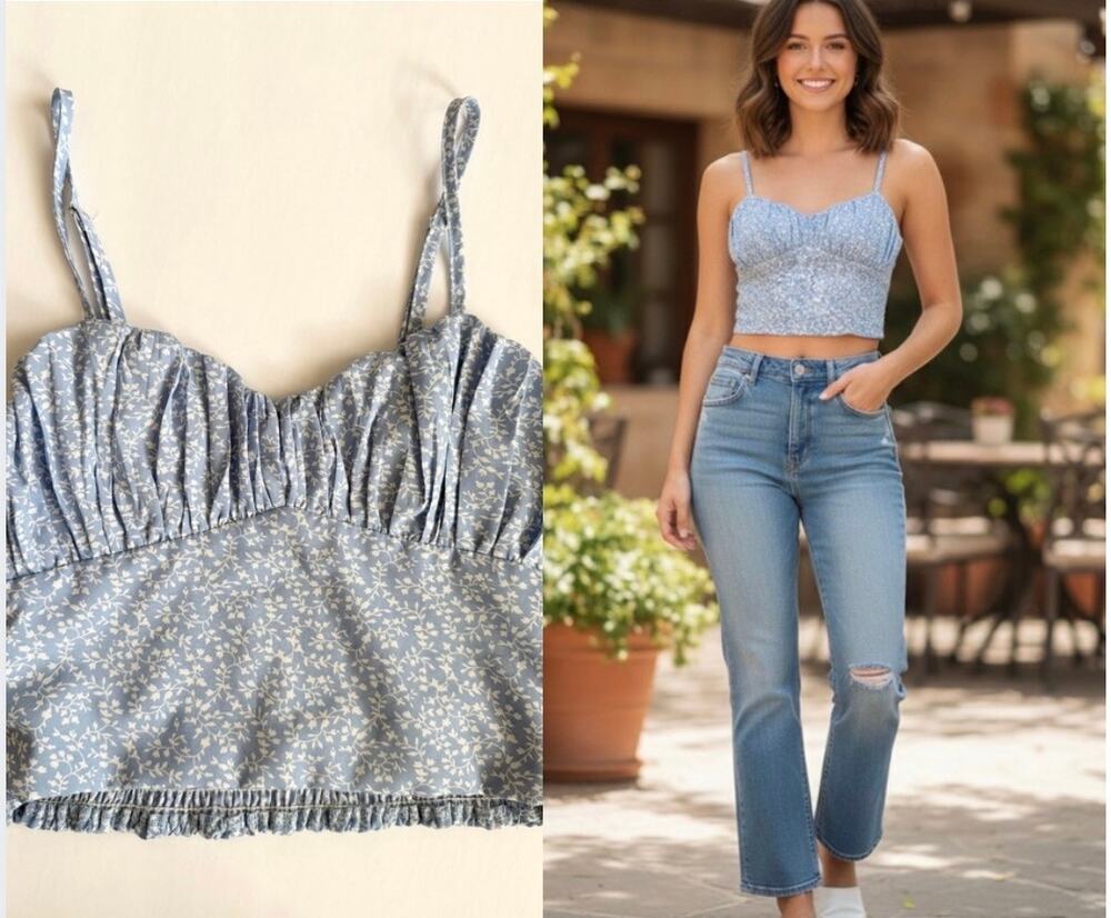 Princess Polly Floral Crop Top Blue Size 0 coquette cottagecore